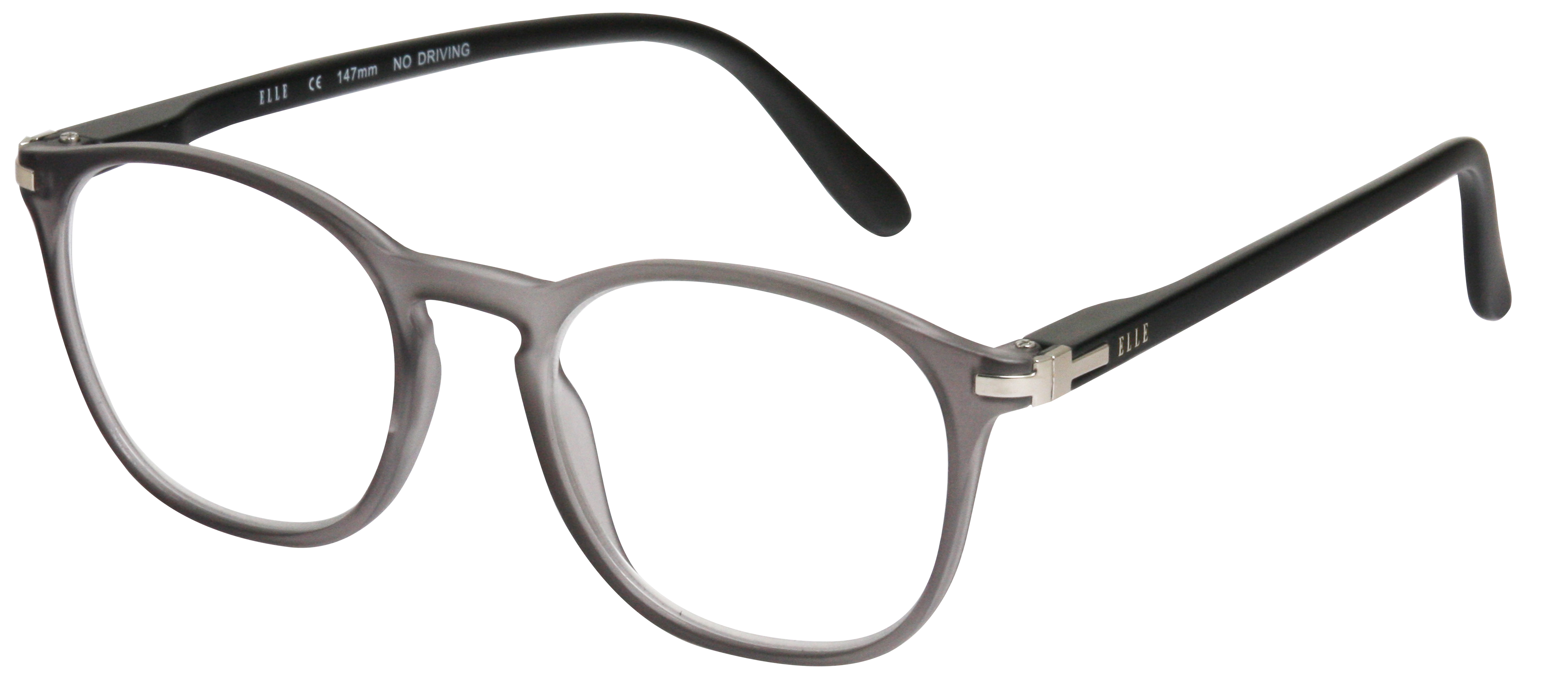 Fertiglesebrille - EL15931 Graue rechteckige Lesebrille aus Kunststoff mit Metall-Detail