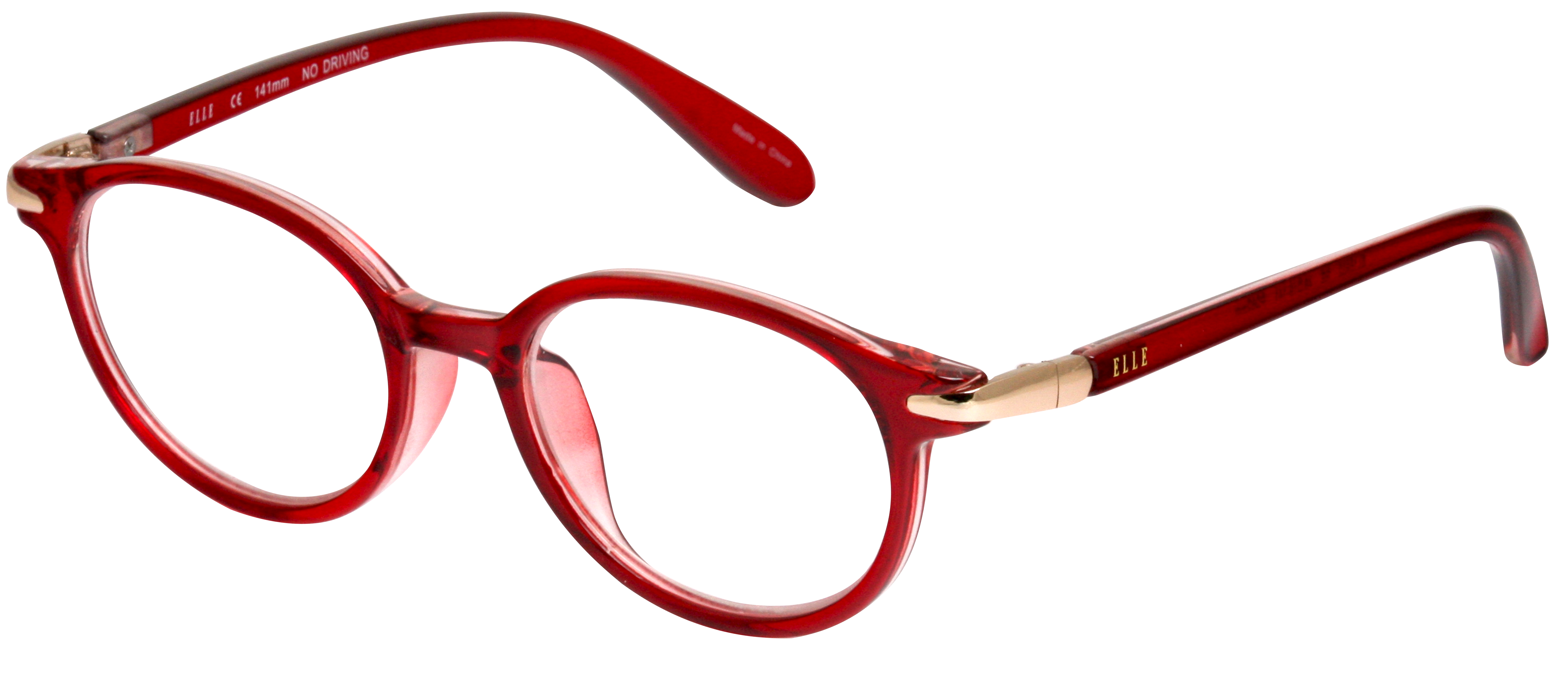 Fertiglesebrille - EL15932 Rote ovale Lesebrille aus Kunststoff mit goldfarbenem Detail