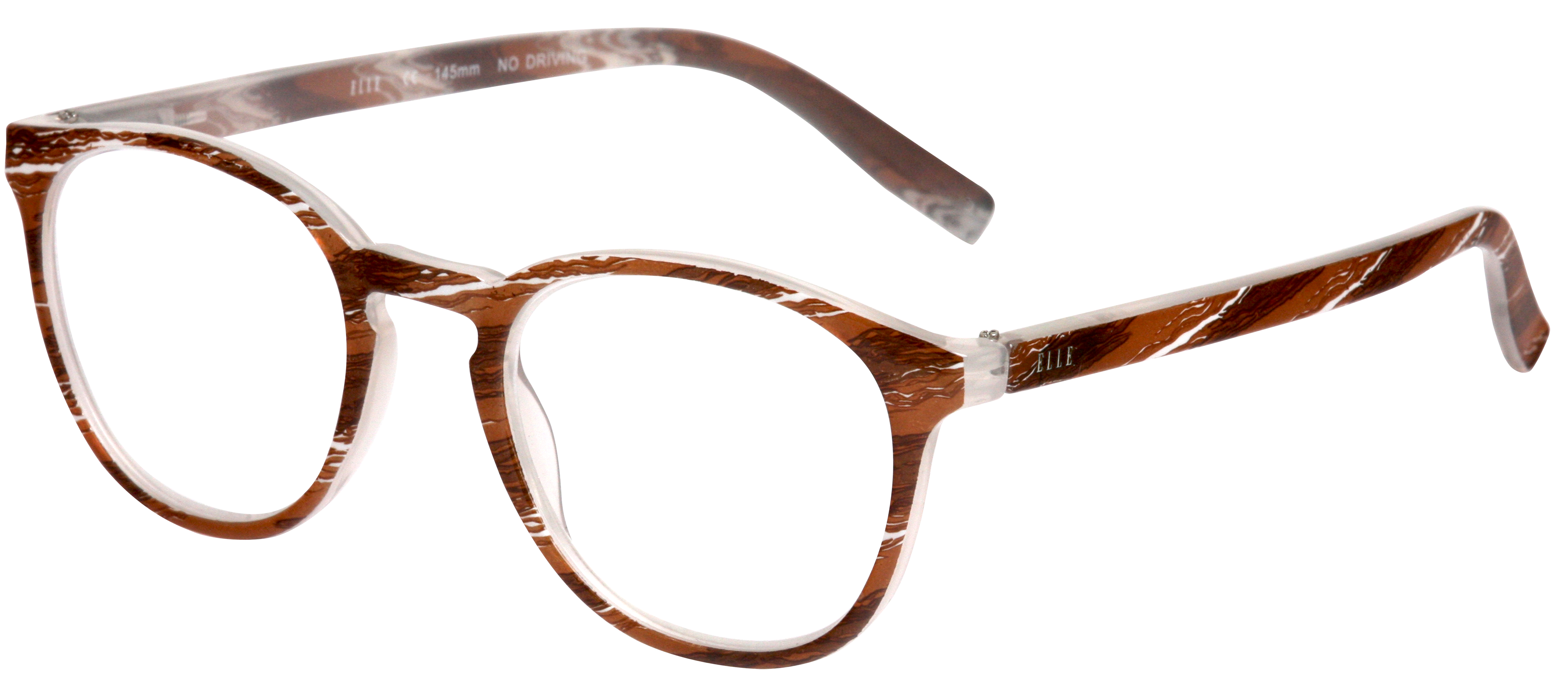 Fertiglesebrille - EL15933 Braun gemusterte runde Lesebrille aus Kunststoff mit Vollrand