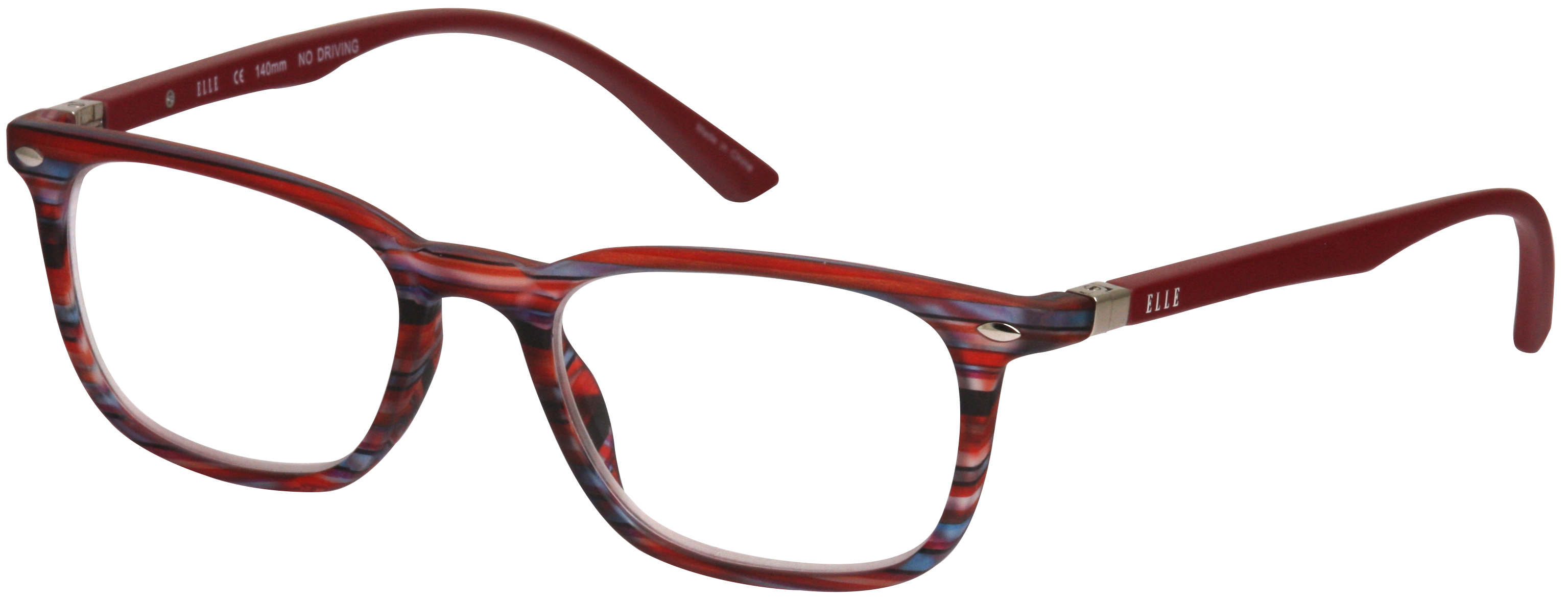 Fertiglesebrille - EL15937 Rot gestreifte Lesebrille aus Kunststoff mit roten Bügeln