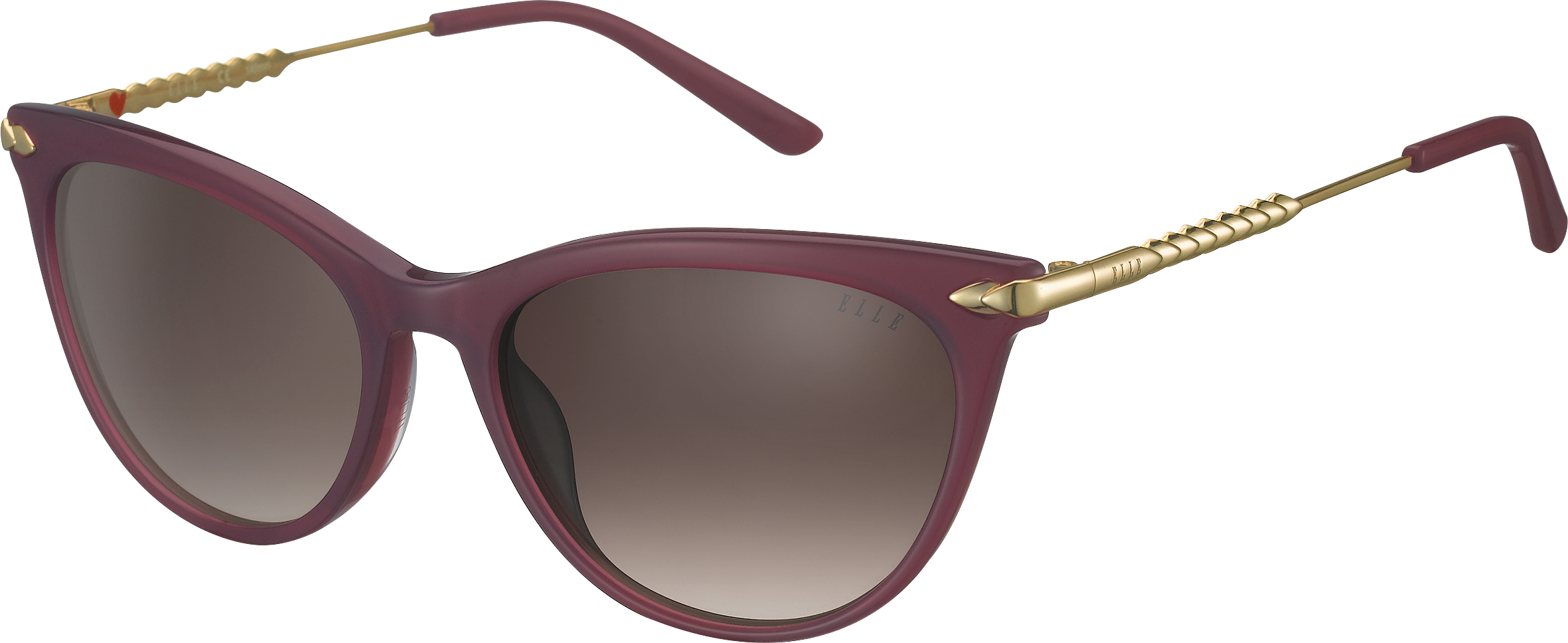 ELLE Cat-Eye-Sonnenbrille in dunklem Rosé mit braun verlaufenden Gläsern und goldfarbenen Details