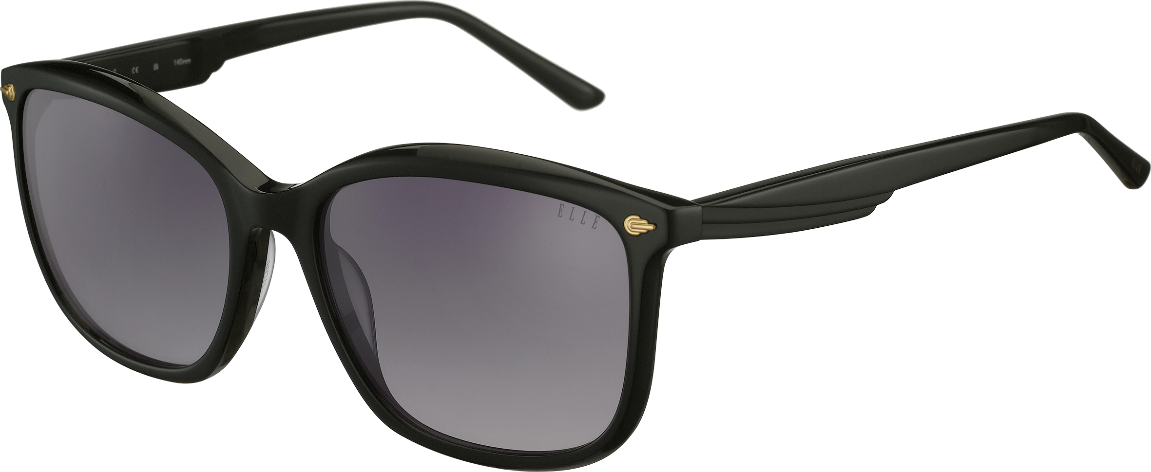 ELLE quadratische Sonnenbrille in Schwarz mit grau verlaufenden Gläsern und goldfarbenen Metallnieten