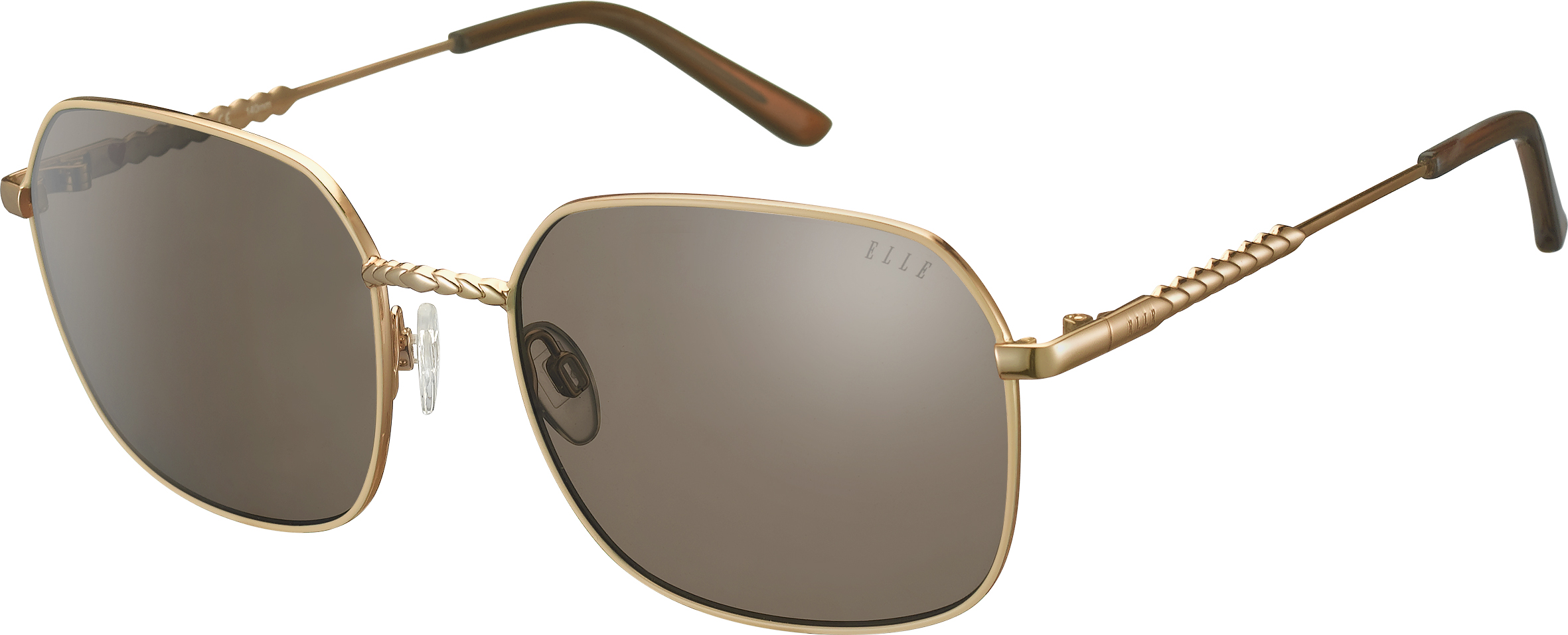 ELLE sechseckige Sonnenbrille in Gold mit braunen Gläsern