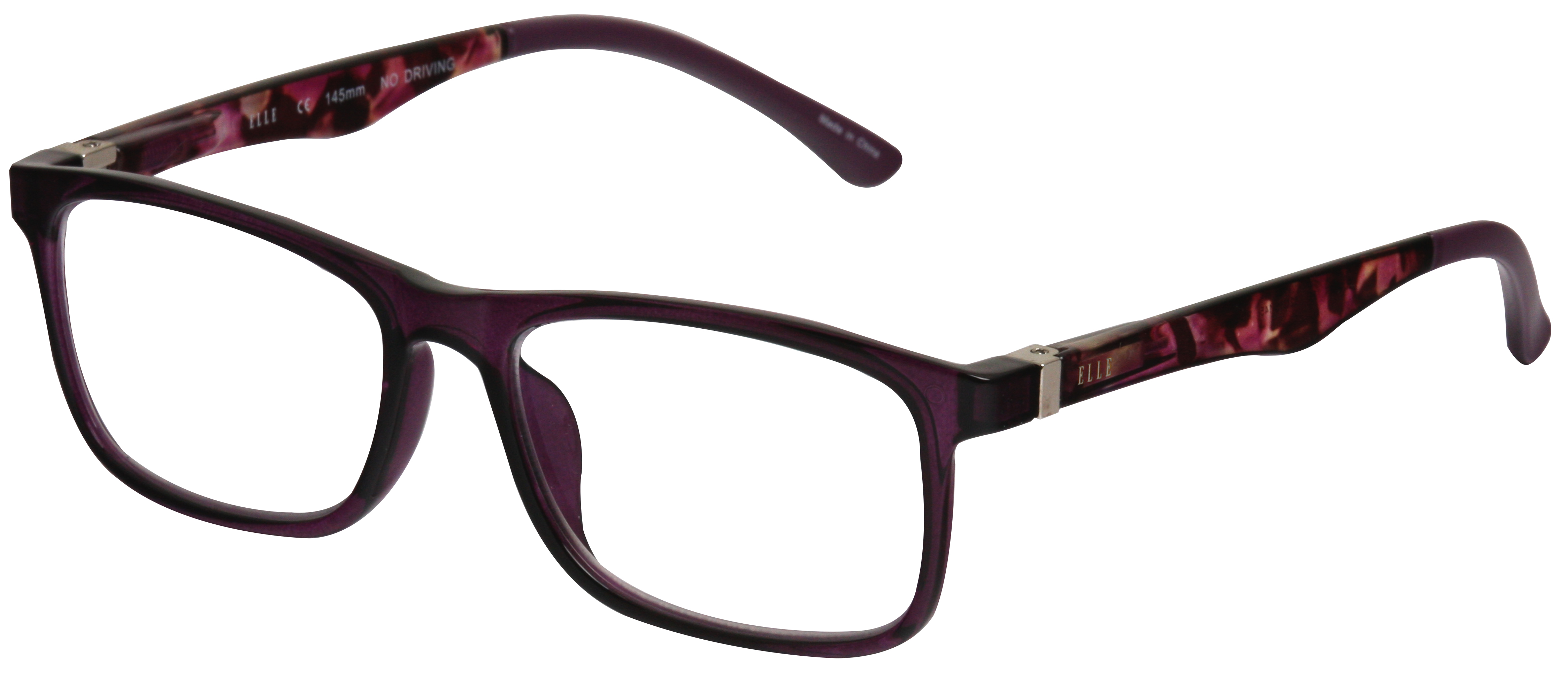 Fertiglesebrille - EL15934 Lila rechteckige Lesebrille aus Kunststoff mit gemusterten Bügeln