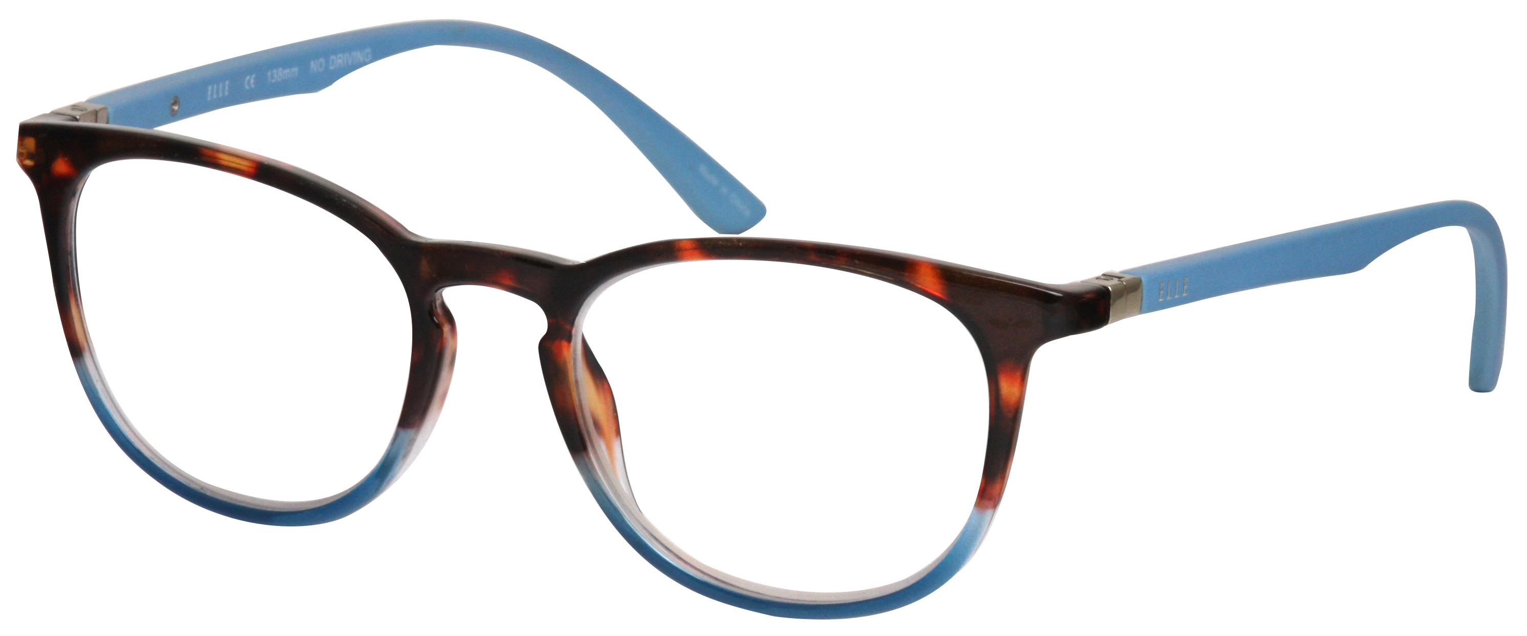 Ovale Lesebrille aus Kunststoff mit Havanna-Muster und blauen Bügeln