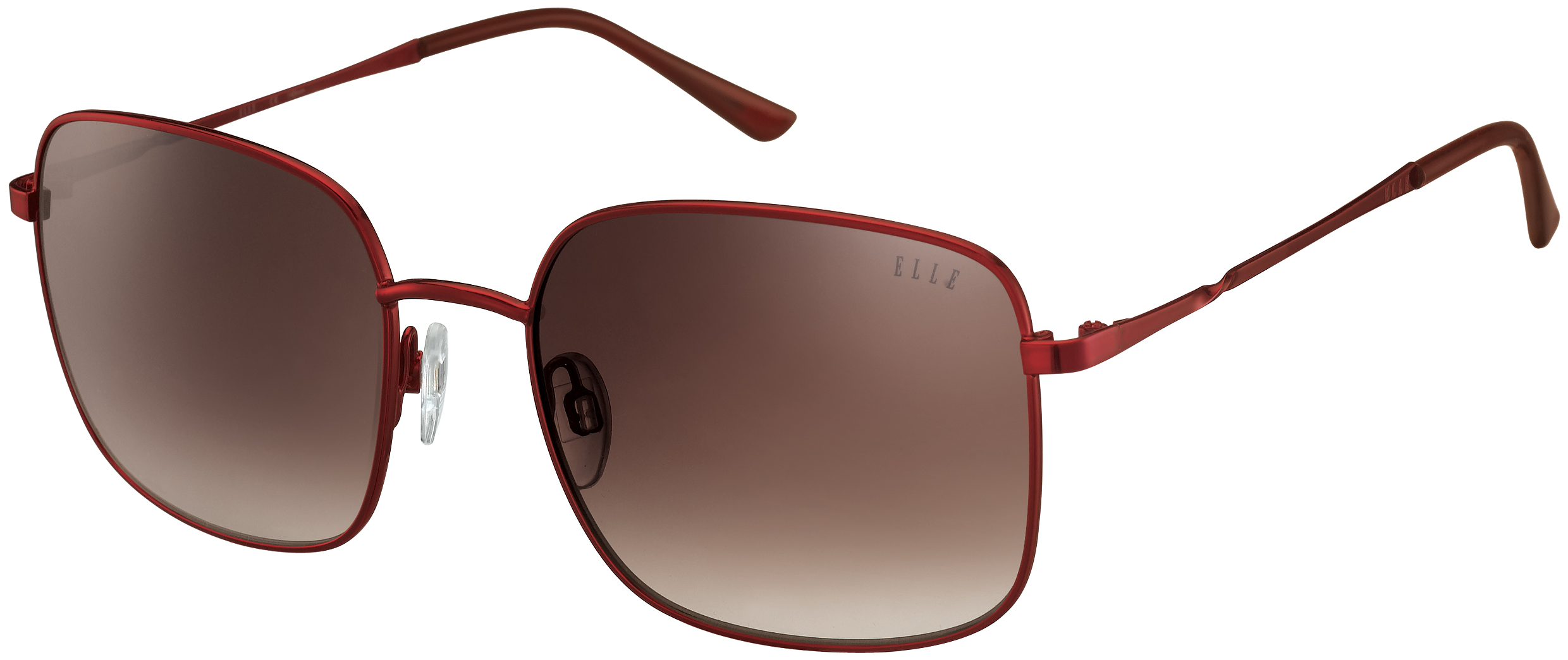 ELLE quadratische Metall-Sonnenbrille in Metallic-Rot mit lila Gläsern