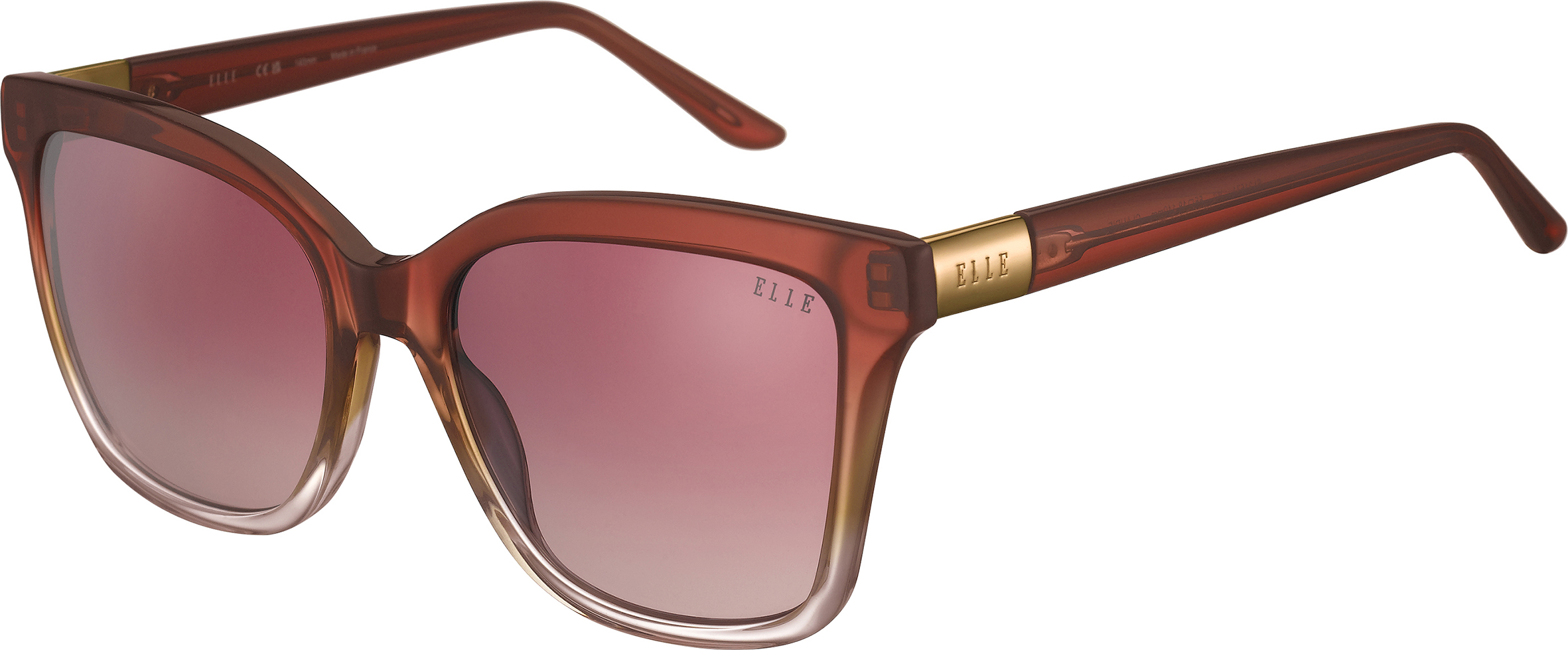 ELLE Made in France Oversize-Sonnenbrille in quadratischer Form in Weinrot mit rot verlaufenden Gläsern