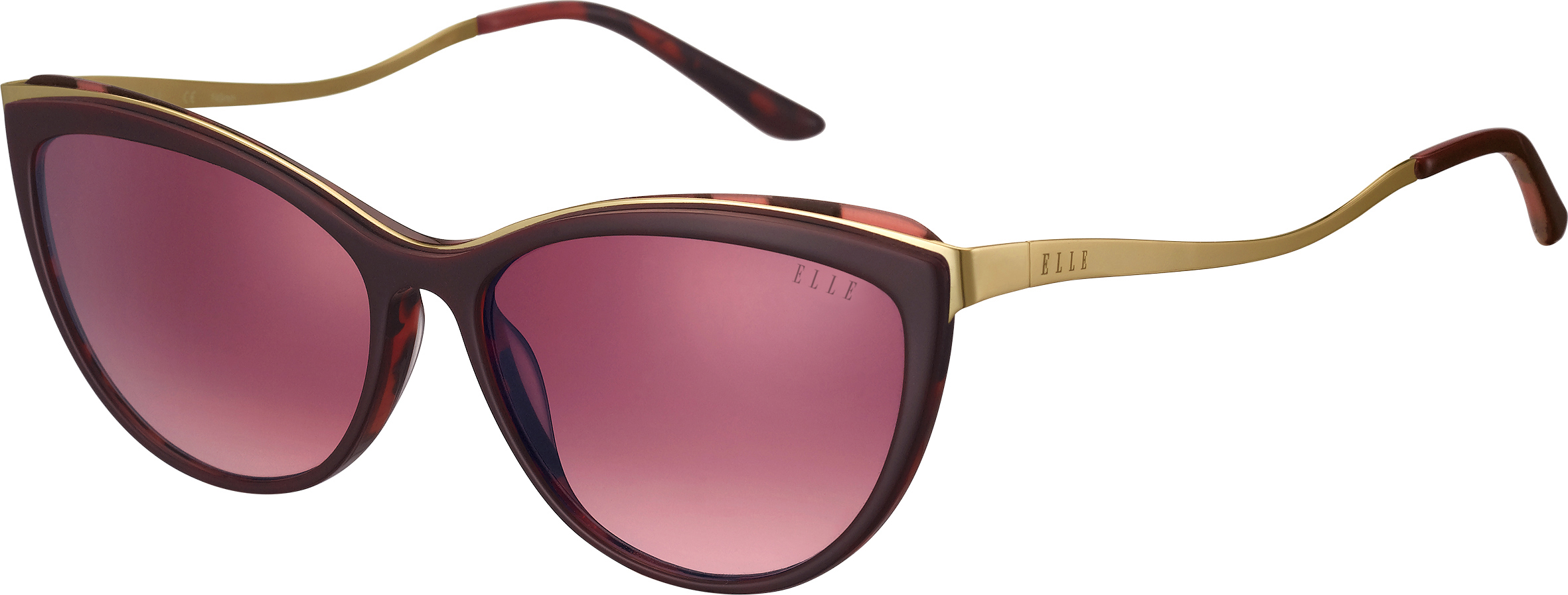 Sonnenbrille - Olympes - EL31560 ELLE Made in France Cat-Eye-Sonnenbrille in Weinrot mit rosa verlaufenden Gläsern und goldfarbenen Details