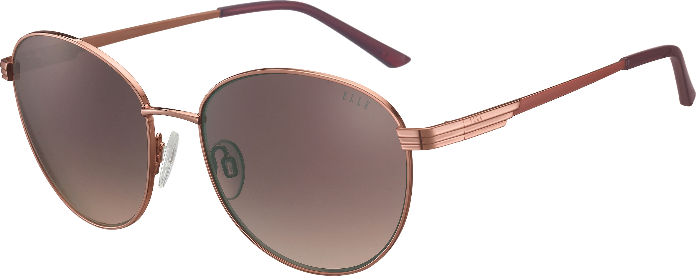 Sonnenbrille - EL14956 ELLE gerundete Metall-Sonnenbrille in Roségold mit rosa verlaufenden Gläsern