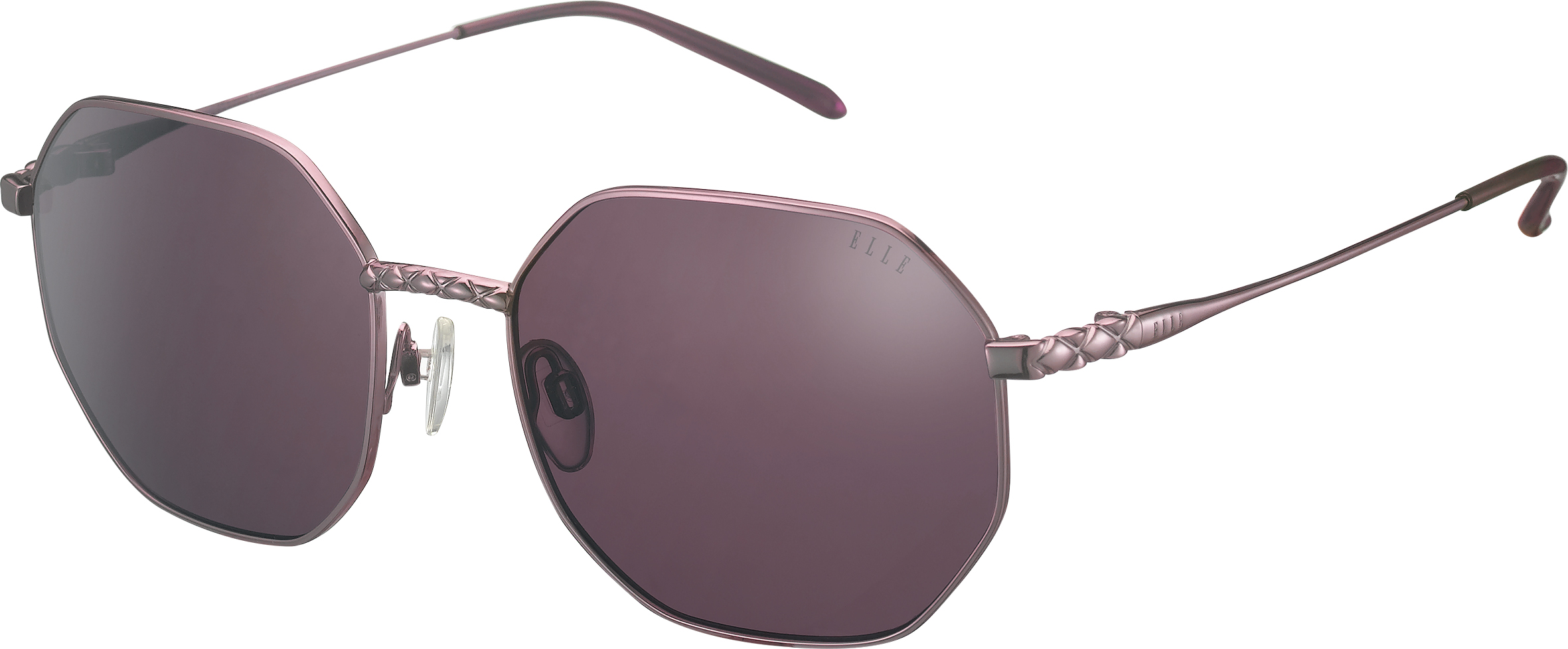 ELLE achteckige Metall-Sonnenbrille in Rosa mit rosafarbenen Gläsern