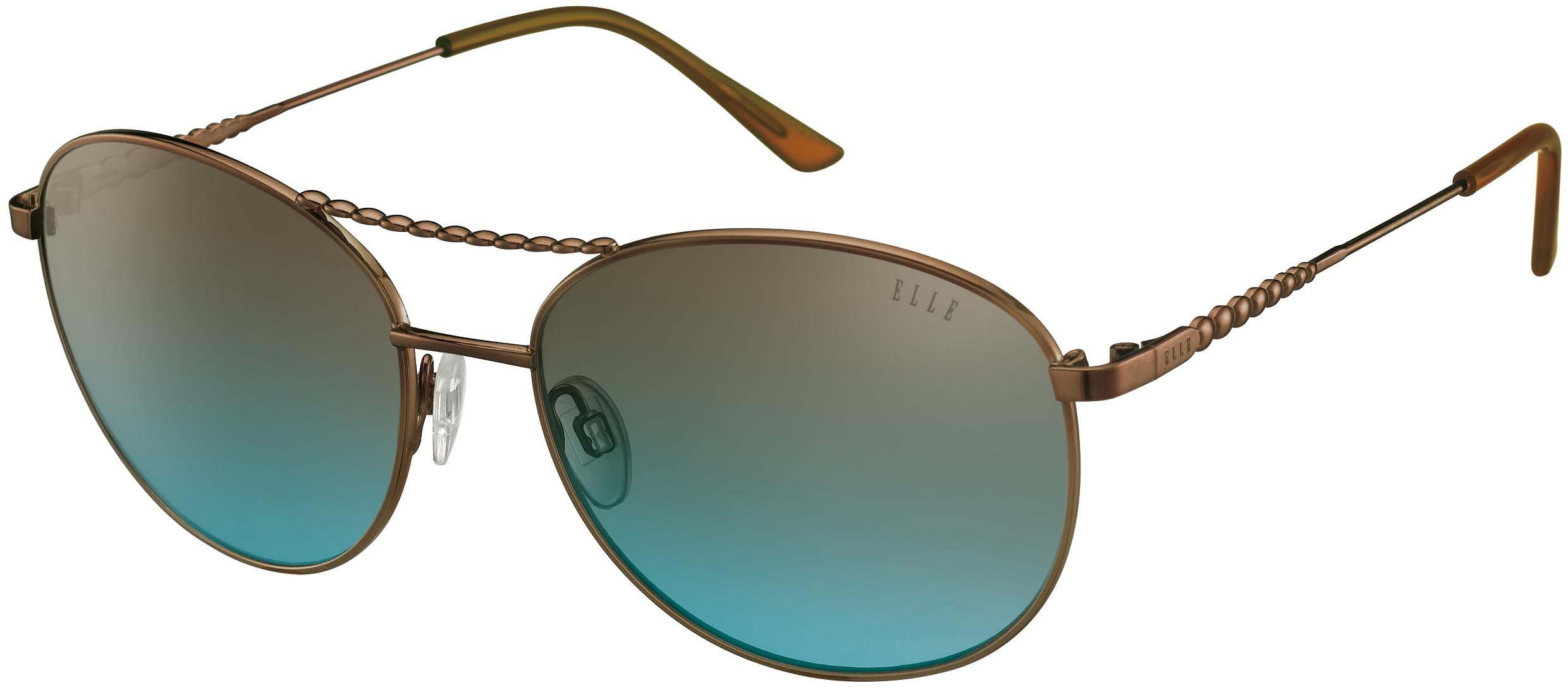 ELLE runde Metall-Sonnenbrille in Braun mit braun-grün verlaufenden Gläsern