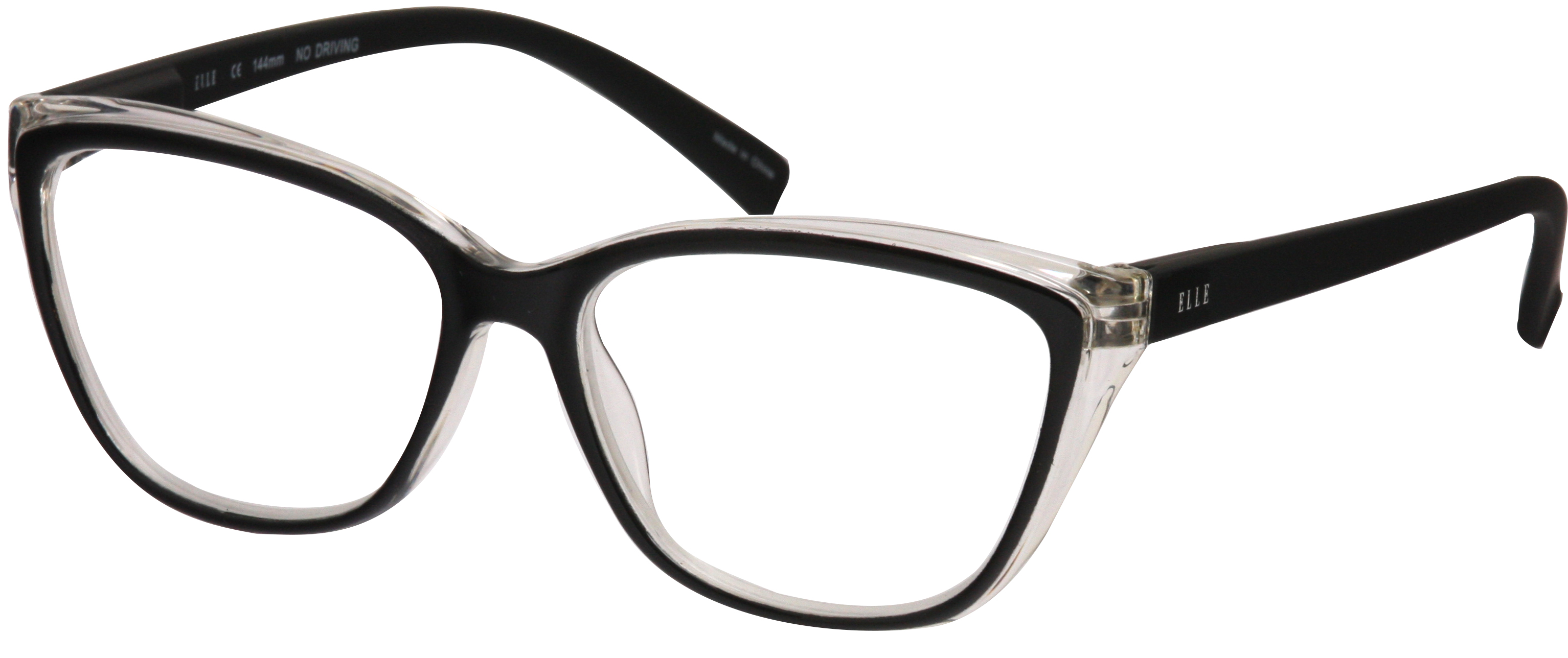 Schwarz-transparente Lesebrille in Cat-Eye-Form aus Kunststoff