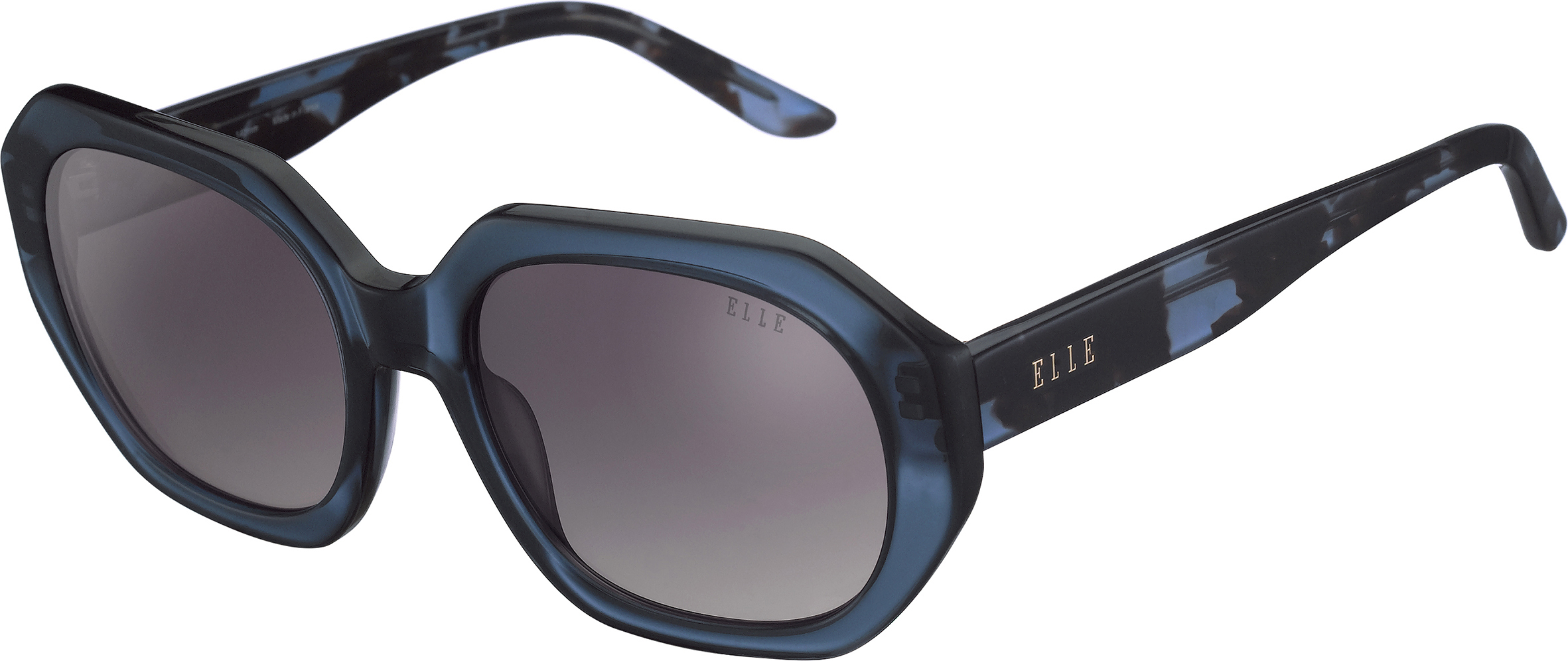 ELLE Made in France geometrische Sonnenbrille in gemustertem Blau mit grau verlaufenden Gläsern