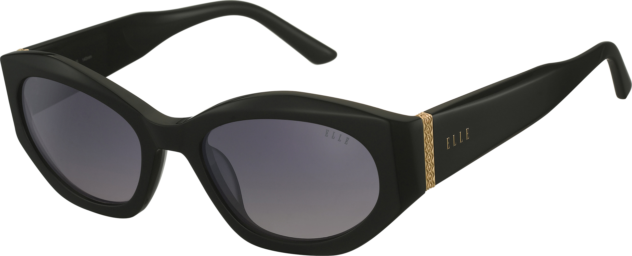 ELLE ovale Acetat-Sonnenbrille in Schwarz mit grau verlaufenden Gläsern