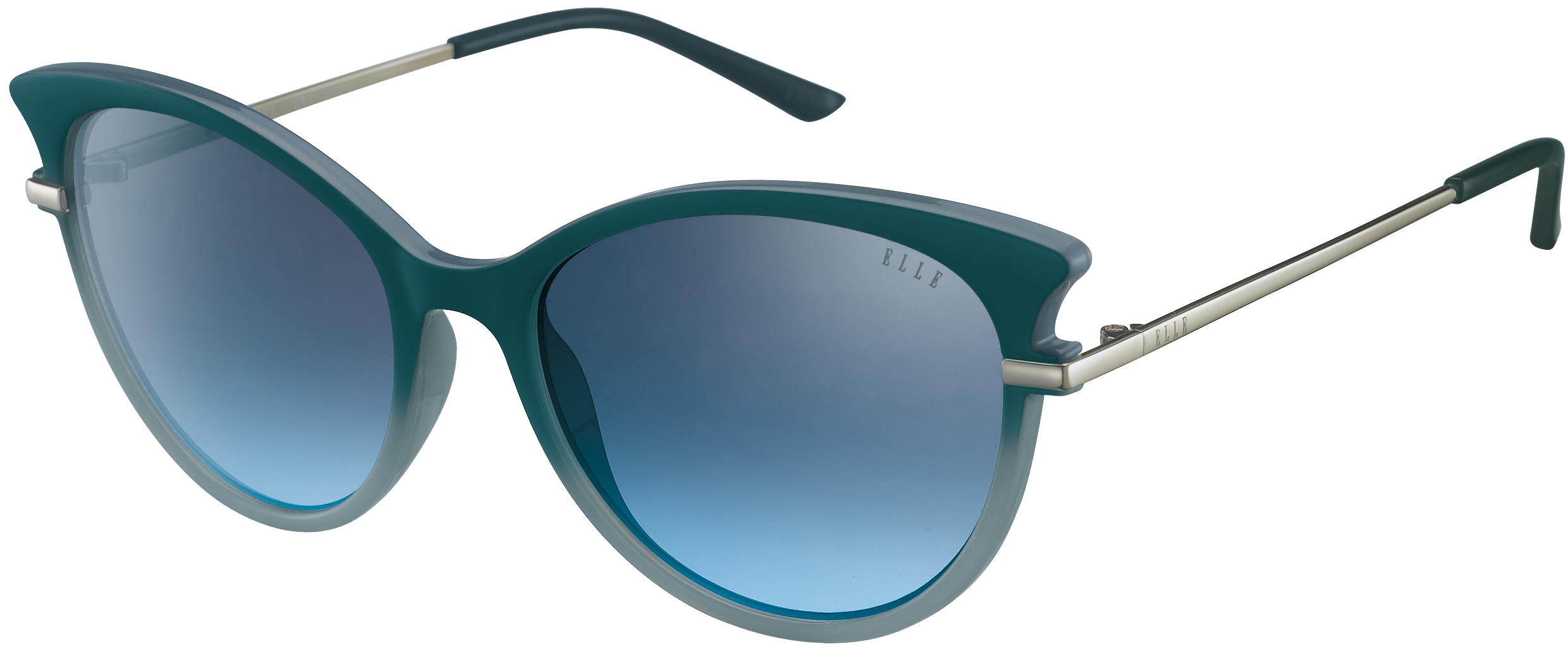 Sonnenbrille - EL14899 ELLE Cat-Eye-Sonnenbrille in Blau mit blauen Gläsern und silbernen Bügeln