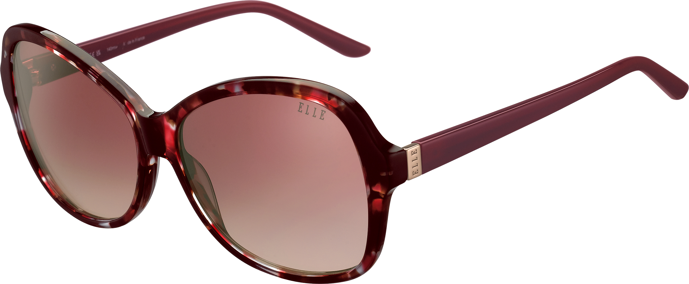 Sonnenbrille - Brigitte - EL31564 ELLE Sonnenbrille in Schmetterlingsform in gemustertem Weinrot mit roten verlaufenden Gläsern und goldenem Metalldetail