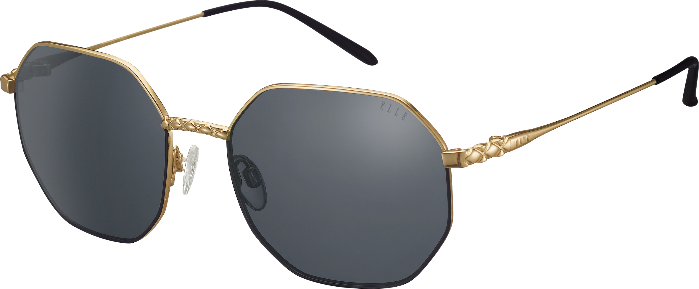 Sonnenbrille - EL14909 ELLE achteckige Metall-Sonnenbrille in Schwarz-Gold mit grauen Gläsern