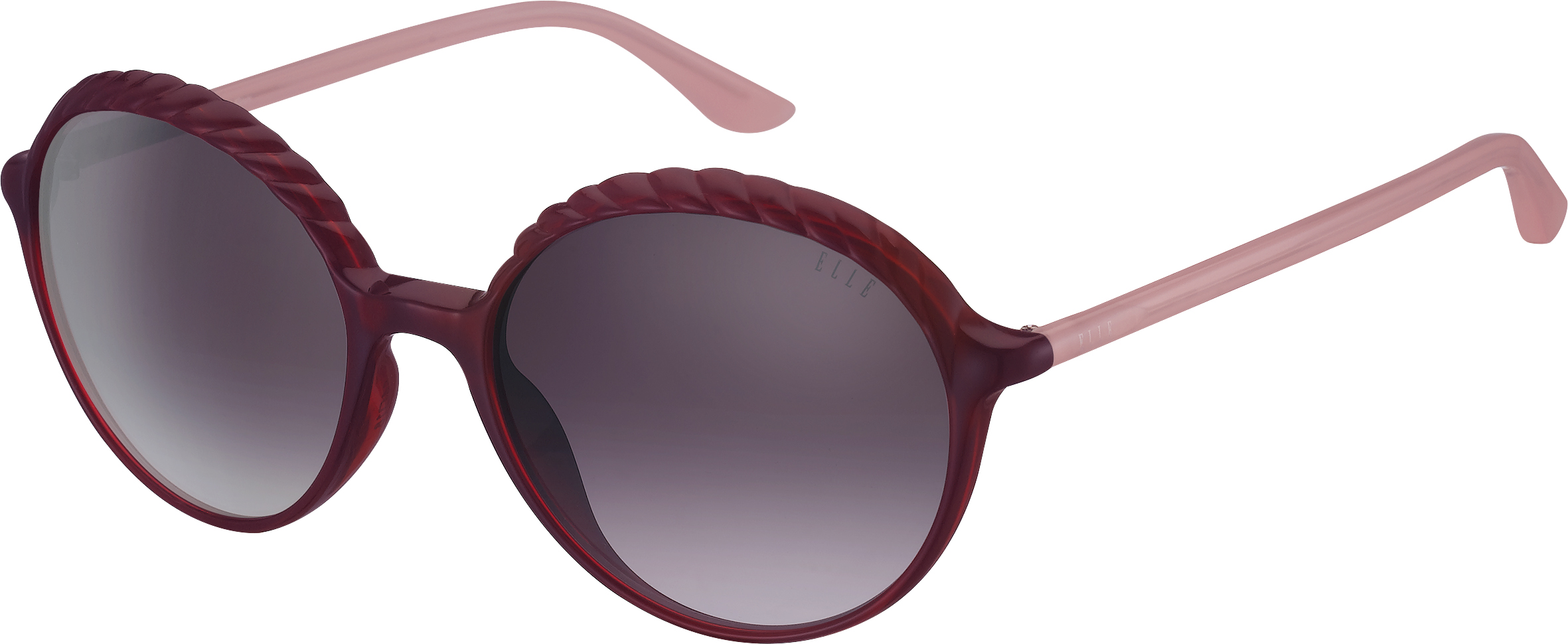 Sonnenbrille - EL14919 ELLE runde Sonnenbrille in Weinrot mit lila verlaufenden Gläsern und geflochtenen Detail an der Front